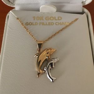 10K Gold & Silver Dolphin necklace